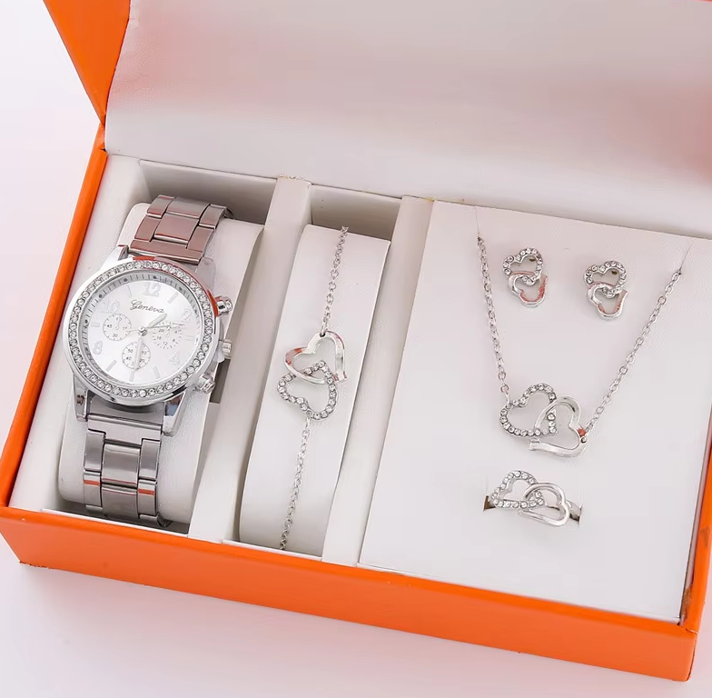Set Eleganza – Reloj + Joyas en Caja de Lujo (5 Piezas)