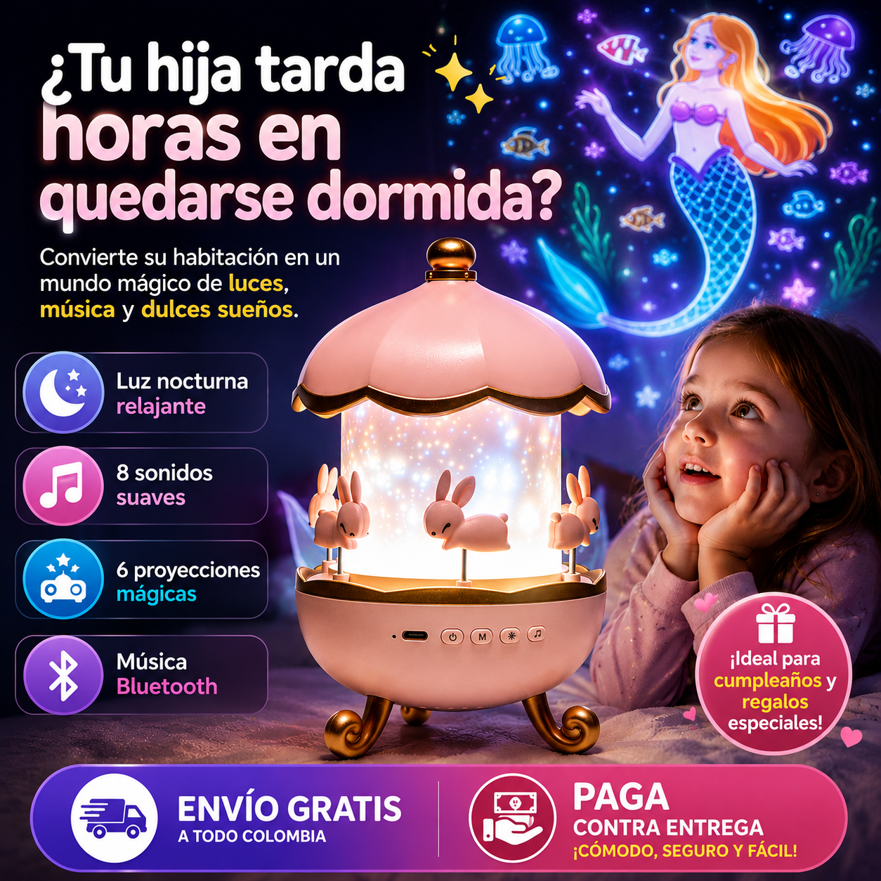 Proyector Carrusel Niños 3 en 1