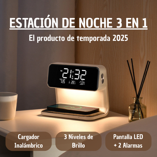 Estación de Noche 3-en-1: Ilumina, Despierta y Carga