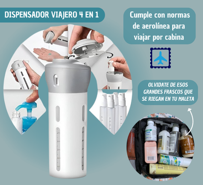 Dispensador Multiusos de Viaje – Lleva 4 líquidos en 1 solo envase