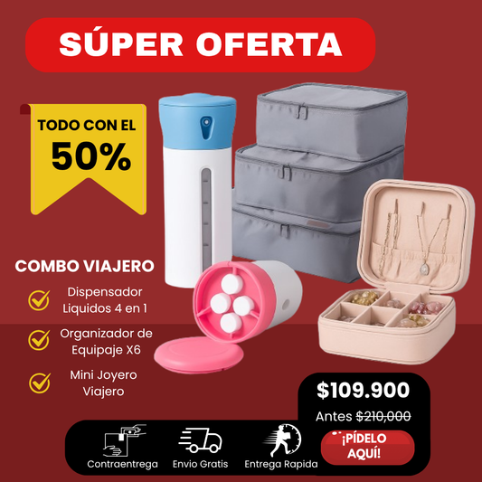 Dispensador 4 en 1 + Organizador Equipaje X6 + Mini Joyero Viajero