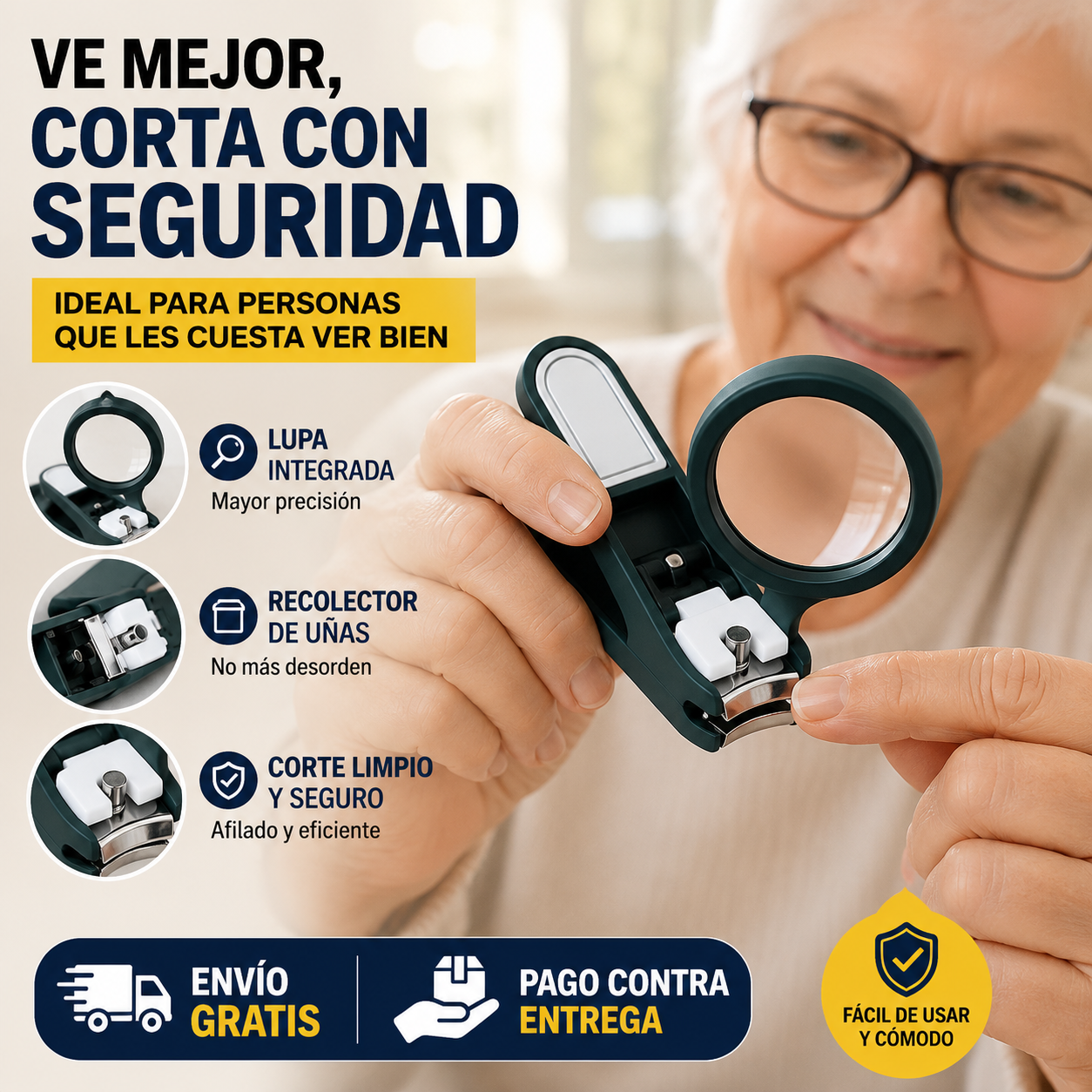 Cortauñas con lupa para personas mayores