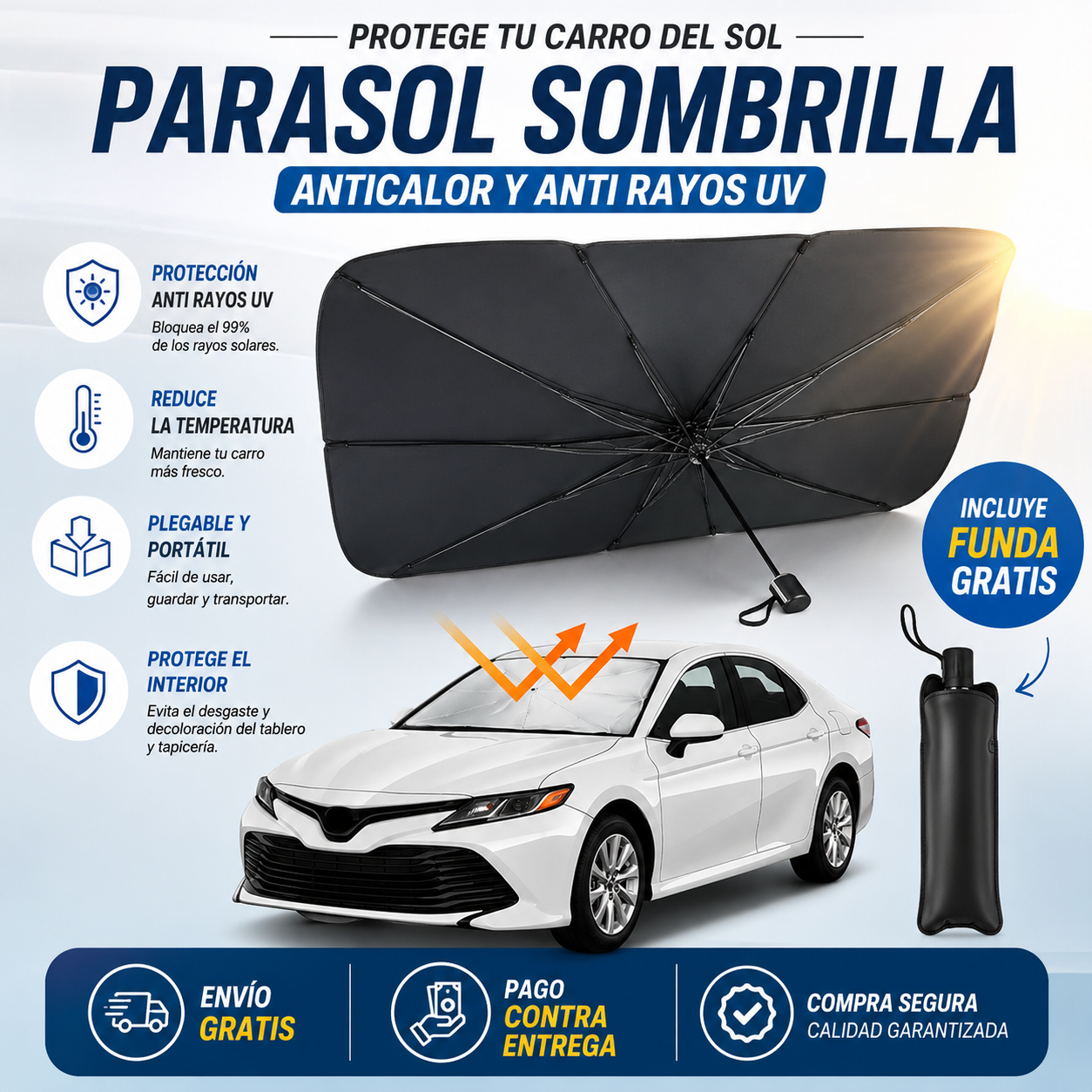 Parasol Sombrilla AntiCalor para Carro + Funda Gratis
