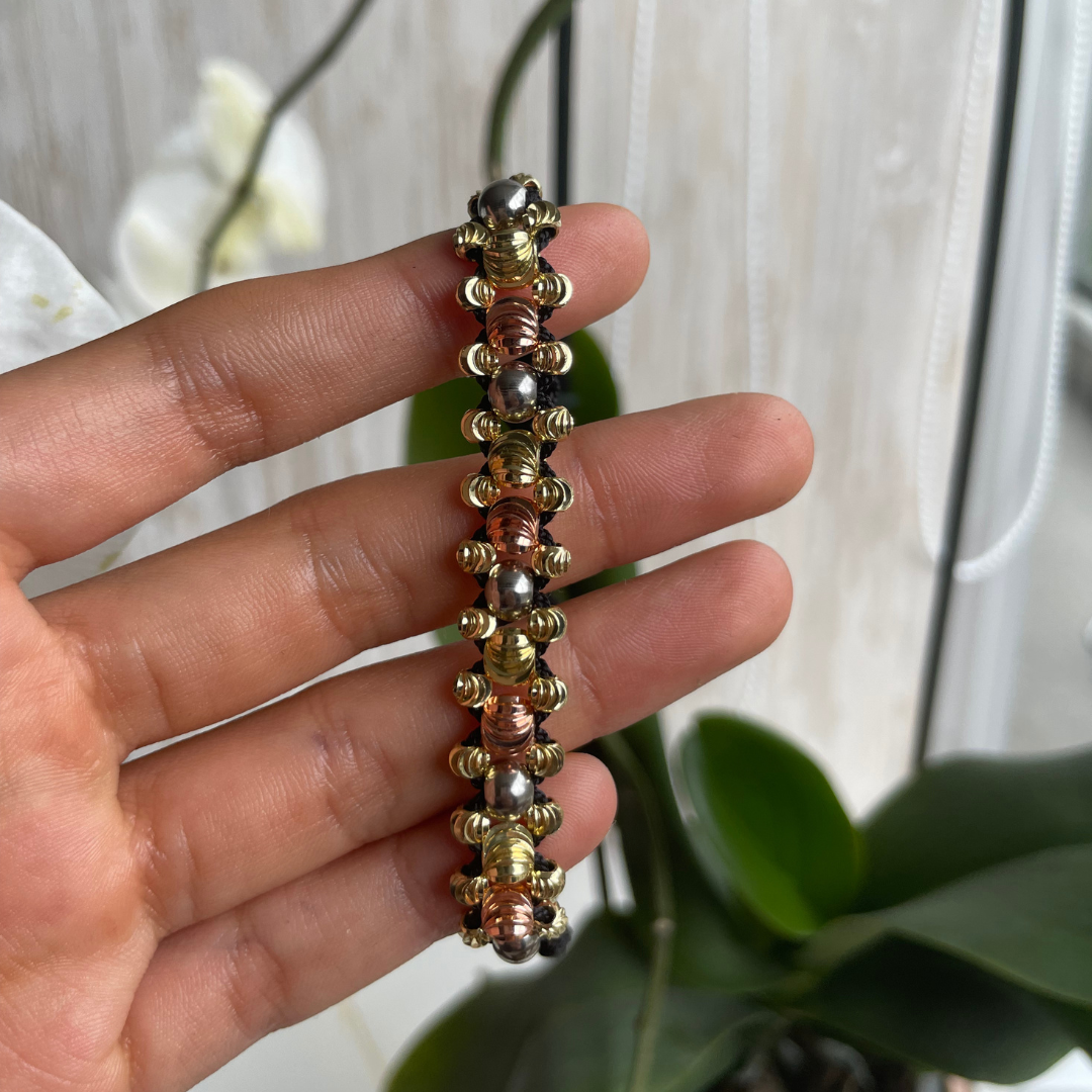 Pulsera Tejida 3 Carriles + Diamantada 3 Oros