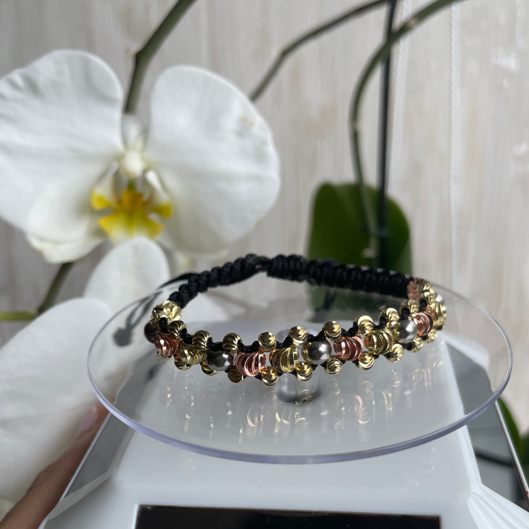 Pulsera Tejida 3 Carriles + Diamantada 3 Oros