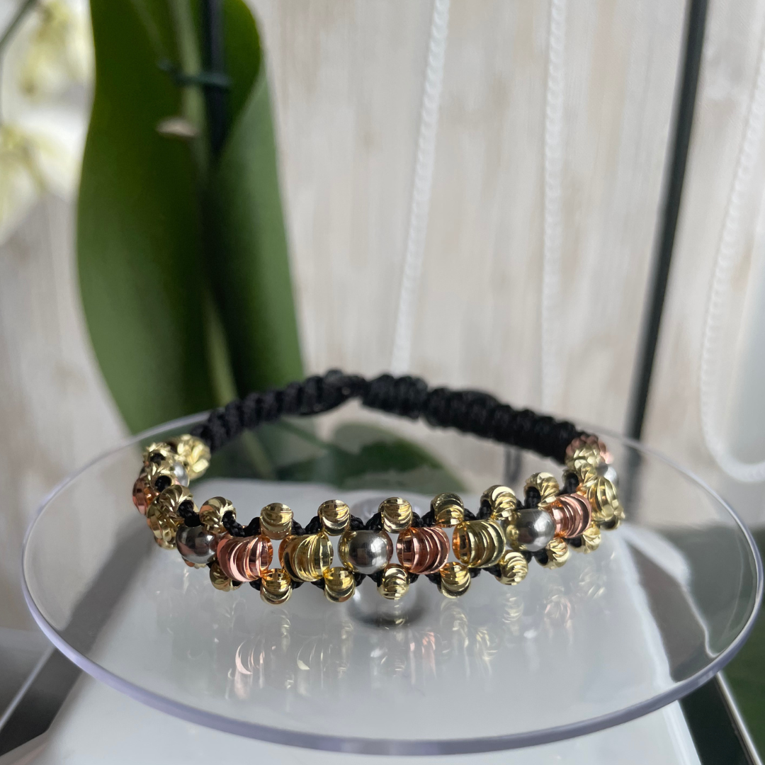 Pulsera Tejida 3 Carriles + Diamantada 3 Oros