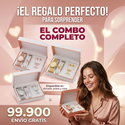 Set Eleganza – Reloj + Joyas en Caja de Lujo (5 Piezas)